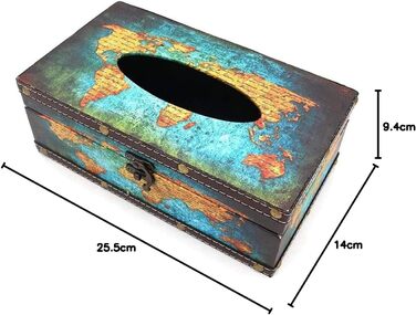 POFET Vintage Chic Shabby Wood Tissue Box Holder Rectangular Handcraft Tissue Paper Box Cover Serviette Organizer Holder Home Storage Office Car Decoration with Metal Lock - Card