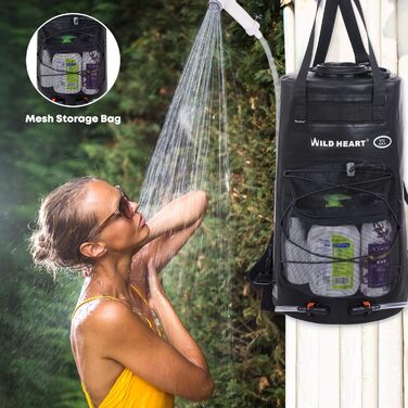WILD HEAT Camping Shower 12L 22L Portable Shower for Camping with Foot Pump and Shower Bag Backpack