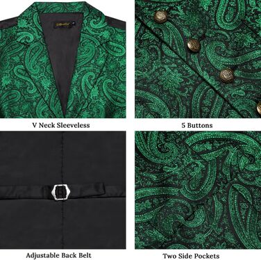 Чоловіча жилетка DiBanGu з візерунком пейслі, комплект 7 предметів: жилетка, краватка, метелик, реверсна голка, для весілля, смокінгу, костюма, 3XL, смарагдово-зелений