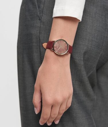 Годинник Tamaris для жінок з шкіряним ремінцем (рожеве золото / шкіряний ремінець з квітковим візерунком бордового кольору)