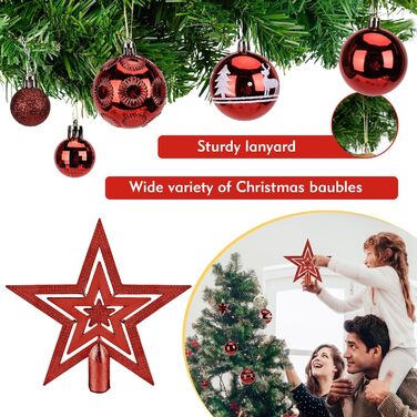 Набір прикрас на ялинку 101 шт., новорічний декор, пластикові кулі для ялинки, кулі на ялинку, зірка на верхівку, матові, глянцеві, багаторазові ялинкові кулі, 3, 4 та 6 см (червоні)