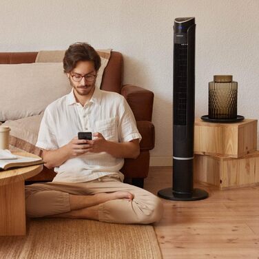 Вентилятор підлоговий Newlux W130 безлопатевий, 45W, 103.5 см, 3 режими, 70° осциляція, таймер 12h, з пультом, чорний