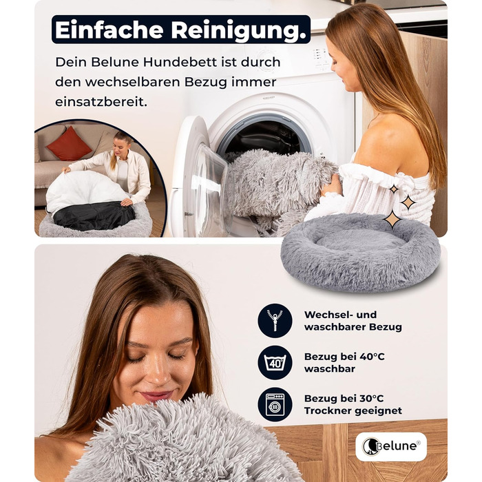 Belune® Лежанка для собак [знімний, washable cover] - Оригінал - [L, 100 см, темно-сірий] Корзина для собак, ліжко для котів, лежанка для собак, м'яка лежанка для собак великих, середніх та маленьких собак L (100 см) Темно-сірий