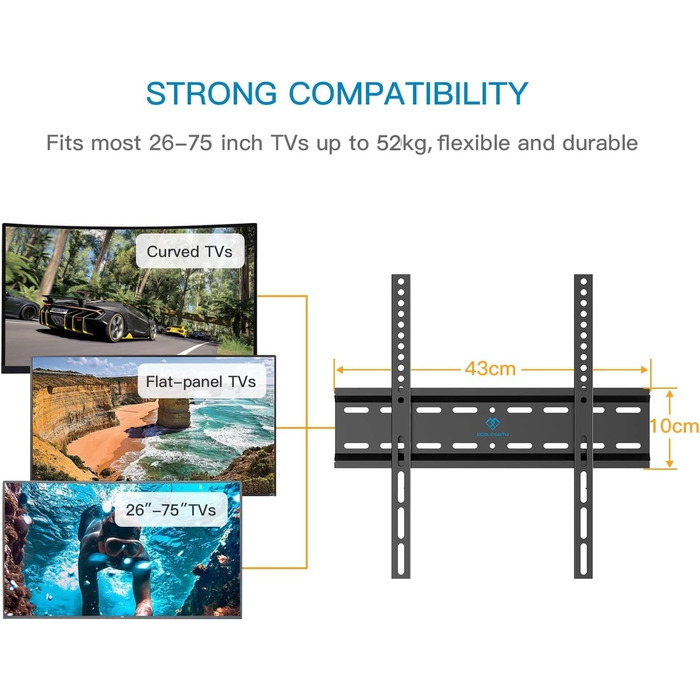 Настінне кріплення для телевізора PERLESMITH Ultraslim 26-75 дюймів, VESA 400x400, до 52 кг