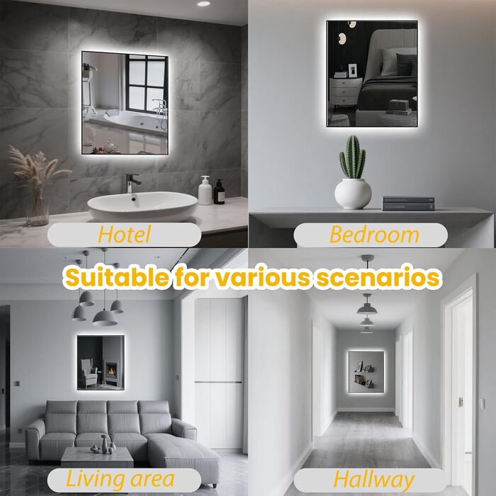 LED дзеркало для ванної кімнати 45x65 см з підсвічуванням, IP54, 6500K, прямокутне, енергозберігаюче, біле