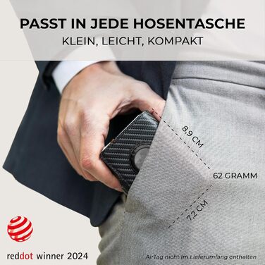 Чоловічий шкіряний гаманець PURISTO KLIK Classic Slim з відділом для монет та RFID-захистом - компактний картхолдер на 10-14 карт (Carbon, AirTag Mini)