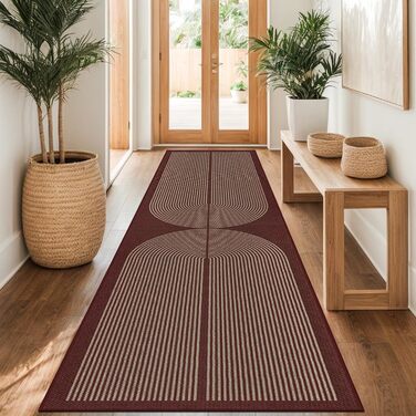 Килимок для підлоги/коридору 80x200 см з джуту, кухонний килимок, миючий, неслизький, для кухні, спальні, балкону (червоний)