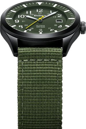 HANPOSH Годинник чоловічий військовий тактичний з датою, водонепроникний 3ATM, кварцовий, з індикатором 12/24 годин (зелений/чорний/зелений)