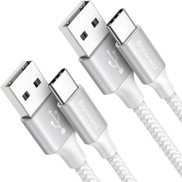 Кабель USB-A на USB-C, білий, 2 шт., 1 м, швидка зарядка 3.1A для iPhone 15/16/17 Pro Max, Samsung Galaxy S24/S23/S22/S21, A55/A54/A35/A25/A16