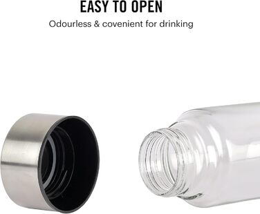 H2O Steelox Glass Water Bottle, Refrigerator Bottle, Wide Opening for Easy Cleaning, Bottle for Hotel, Travel, Office, University, 3-Piece Set, 920 ml, Silver