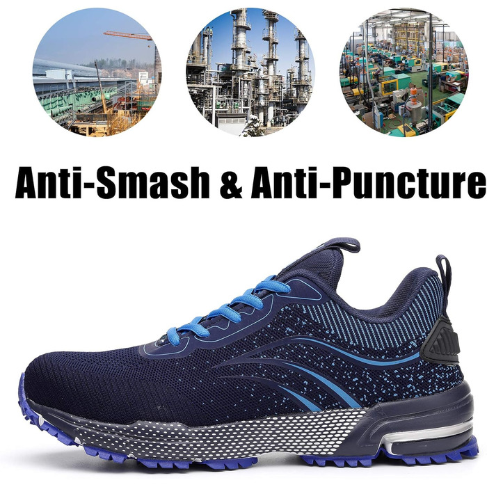 Чоловічі та жіночі робочі черевики Furuian з металевим носком. Легкі, спортивні, дихаючі, захисні черевики-кросівки (37 EU, блакитні)