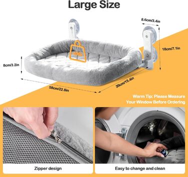 Кішка ліжко на стіл Odoland - 360° обертання та регулювання висоти, м'яка гамак для котів з 2 знімними чохлами, місце для сну для дому/офісу - підходить для цілорічного використання (сірий), для лежання на підвіконі