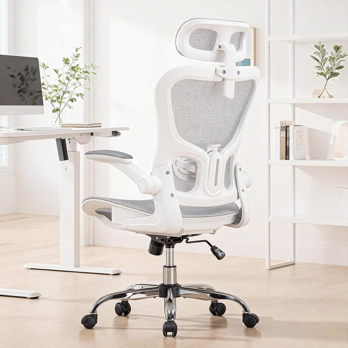 Офісне крісло GTPLAYER Ergonomisch - регульована спинка, підлокітники, поперекова підтримка, функція гойдання, дихаюча сітка, 150 кг (Білий)