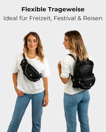 Чоловіча та жіноча поясна сумка Johnny Urban Jimmy 2в1 - рюкзак, складаний, для фестивалів, мультифункціональна, водовідштовхувальна (Чорний)