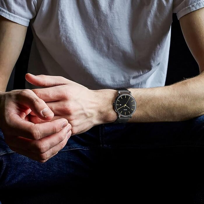 Чоловічий годинник BUREI, мінімалістичний аналоговий кварцовий годинник, водонепроникний, ультратонкий. Чорний колір - Or Noir