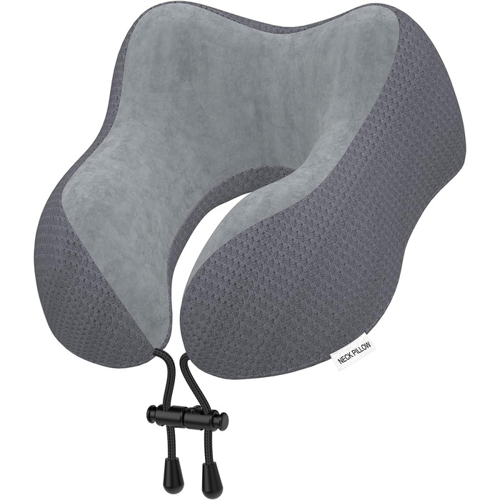 Подушка для шиї у подорожах: м'яка подушка з memory foam для автомобіля, літака, офісу та дому (темно-сіра)