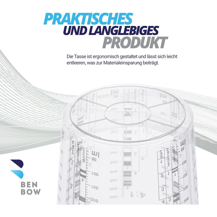 BenBow Professional Measuring Cup 100x 680ml without lid with versatile scaling - Cup with scale, mixing cup, paint mixing cup, measuring cup, paint cup, disposable mixing cup