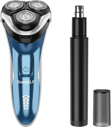 Електричний гоління SweetLF [2023 Neu] для чоловіків з 3D-головкою, LED-дисплеєм, USB-зарядкою, IPX7 водонепроникністю та тримером для носа (блакитний)