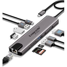Lemorele USB-C Док-станція: 11-в-1 хаб з 2xHDMI 4K, 3xUSB 3.0/2.0, VGA, PD 100W, SD/TF, Ethernet (сумісна з Windows, MacBook, Dell, HP, Lenovo, Surface)