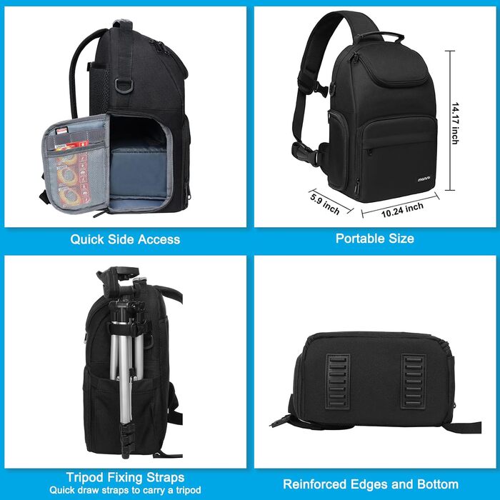 Сумка для камери MOSISO: Crossbody Sling Rucksack для фотографів Canon, Nikon, Sony (з тримачем для штатива)