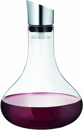 blomus -ALPHA- Glass Decanter, Comfortable & Drip-Free Pouring of Wine, Filter & Aeration, One-Hand Operation, Dishwasher Safe (H/W/D: 26.5 x 18 x 18 cm, Glass / Stainless Steel, 63570)