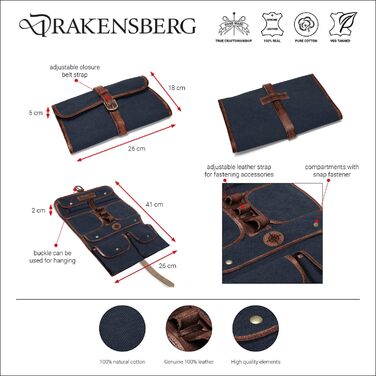 Чоловічий вишуканий органайзер для туалетних аксесуарів Drakensberg 'Sid' - виготовлений з канвасу та шкіри, багато відділень, екологічний, темно-синій, DR00196