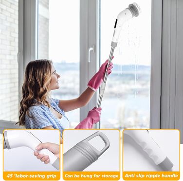 Електрична щітка для прибирання 9 в 1, 3 швидкості, регульована ручка 125 см, для ванної, кухні, плитки та авто