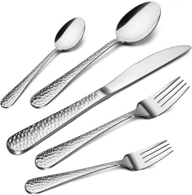 Набір столових приборів Joyfair на 6 осіб (30 предметів), нержавіюча сталь, молоткова обробка, ніж, виделка, ложка, елегантний столовий прибор для дому/вечірки/ресторану, високоглянцевий, придатний для миття в посудомийній машині