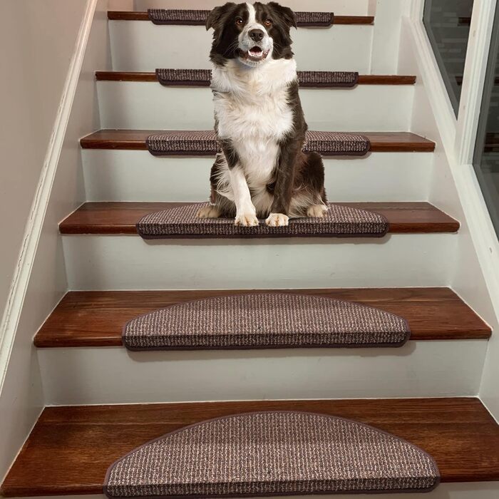 Anti-Slip Stair Treads - 15 Piece Set - 22x65 cm - Adhesive, Non-Slip Carpet for Wooden Stairs - Beige-Brown
