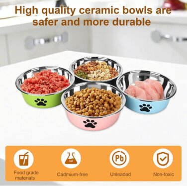 Набір з 4 мисок для собак з нержавіючої сталі з неслизьким силіконовим дном, 900 мл, для корму та води (зелений, сірий, блакитний, рожевий)
