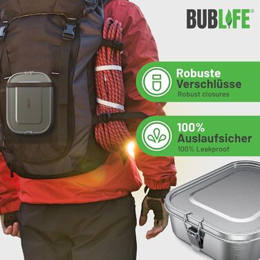 Дитяча ланч-бокс Bublife з нержавіючої сталі 1400 мл з відділеннями, герметична, для дітей і дорослих, 2 роздільники, міні-контейнер