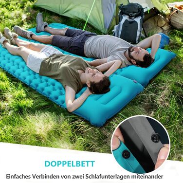 Саморозкладаний килимок для кемпінгу Isomatte - 9 см, надувний килимок для сну, повітряний матрац, туристичний килимок з насосом для авто, намету, трекінгу, пляжу (блакитний/сірий)