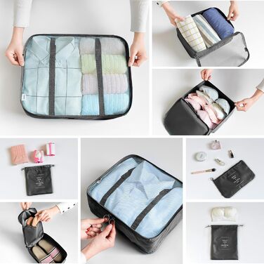 Органайзер для валізи BillyBath: Набір для подорожей (8 шт.) - Чорний