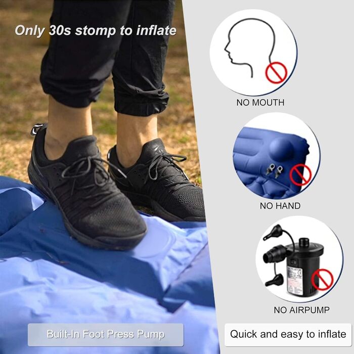 iHEAT Self-Inflating Camping Sleeping Pad with Foot Pump, Ultralight Air Mattress with Pillow, Waterproof Compact Sleeping Mat for Outdoor, Hiking, Backpacking, Camping, Beach - New Gery