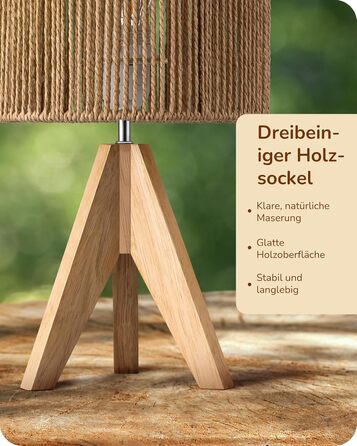 LED настільна лампа EDISHINE з абажуром з ручної роботи та дерев'яною ніжкою, 2700K, тепле біле світло, бохо стиль, для спальні, вітальні, готелю, з лампочкою E27 4W, в'язаний паперовий шнур