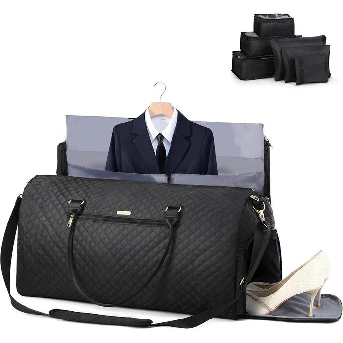 Сумка-органайзер для подорожей 2в1, жіноча, 50L, з відділеннями для взуття та речей, чорна