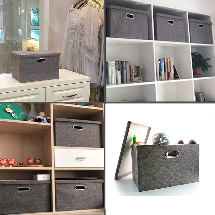 Wintao складна коробка для зберігання з кришкою, сіра, велика, 44x31x29 см, набір 3 шт.