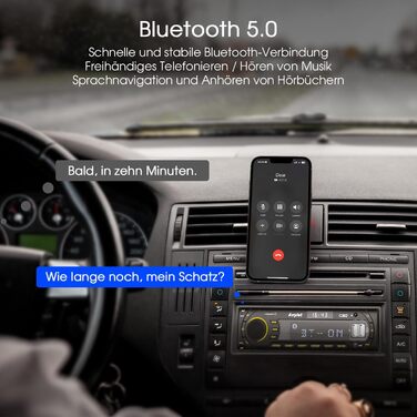 Автомобільна магнітола Bluetooth 5.0, FM/AM, 7 кольорів підсвічування, 1 DIN, стерео з 2 USB, AUX, MP3, підтримка iOS та Android, збереження 30 радіостанцій