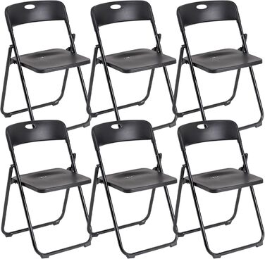 Baroni Home Folding Chair with PVC and steel frame, space-saving foldable seat with feet and handle, outdoor chair, kitchen, living room, travel, 74x43x49 cm, 6 pieces, Black