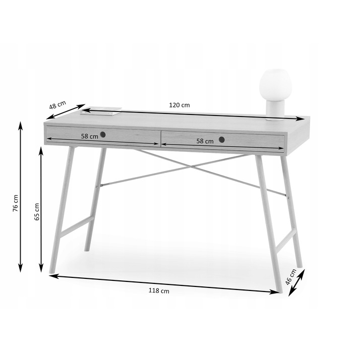 Письмовий стіл Mebel-Partner прямокутний, дуб натуральний, 120x46x76 см, 2 шухляди