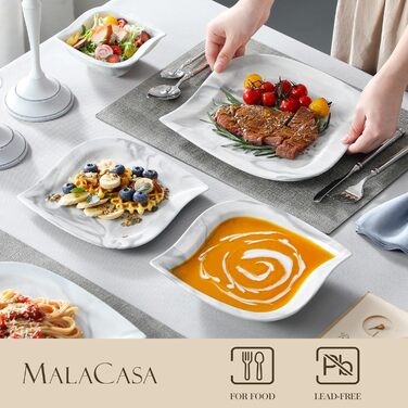 Порцеляновий посуд MALACASA Elvira 24 предмети з мармуровим дизайном: набір тарілок, десертних і супових тарілок, мисок для мюслі, сервіз на 6 персон