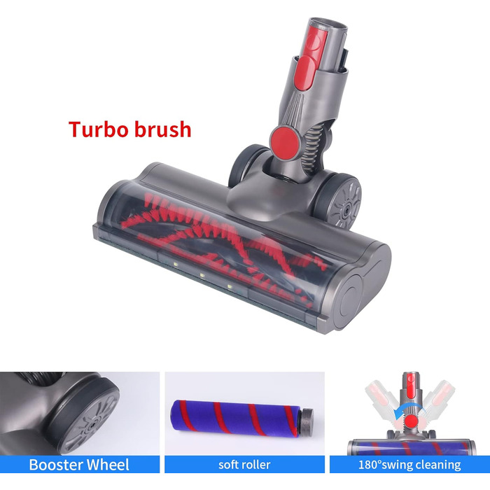 Насадка для пилососа Dyson V7 V8 V10 V11 V15: м'яка щітка-ролик та турбощітка з LED-підсвічуванням для твердих підлог