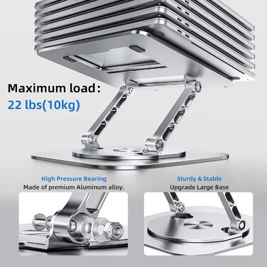 MCHOSE Adjustable Laptop Stand - Ergonomic Aluminum Laptop Riser for Desk - 360° Rotation - Compatible with MacBook Air & 10-17' Laptops