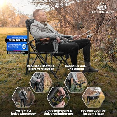 Крісло кемпінгове складане посилене до 160 кг з подушкою, підсклянником та сумкою для зберігання - для риболовлі, пляжу, відпочинку на природі (Чорне)