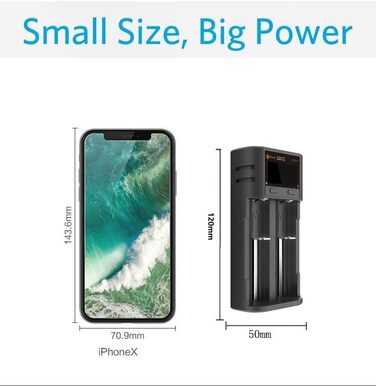 Зарядний пристрій LCD для акумуляторів AA, AAA, 18650, 26650, 21700, RCR123A, NI-MH/NI-Cd, 3.7V/1.2V, 2A, з дисплеєм