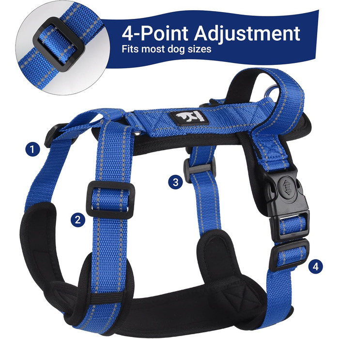 Нашийник для собак Mittel, світловідбиваючий, анти-тяга, з м'якою підкладкою та ручкою, для цуценят та собак середніх розмірів (S, блакитний)