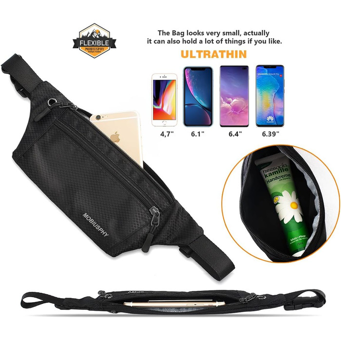 Спортивна бананка на пояс для жінок та чоловіків. Водонепроникна бананка-сумка для бігу, подорожей, кемпінгу, фітнесу та їзди на велосипеді. Чорна.