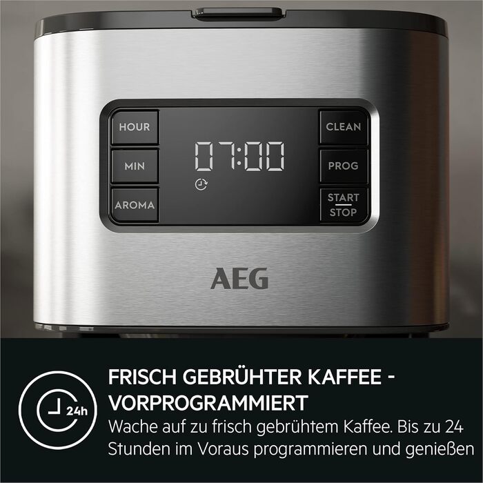 Кавоварка AEG CM5-1-6ST Deli 5, 1,5 л, нержавійка, таймер, підтримка тепла, авто-вимкнення, захист від протікання, індикатор рівня води