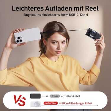 Power Bank iWALK 10000mAh з вбудованим кабелем USB-C 70см, 3 виходи, 30W PD, для iPhone, Samsung, Android, iPad (Чорний)