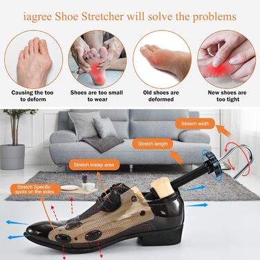 JJDPARTS Shoehorn Wood, Men's and Women's Shoehorn, 4-Way Shoe Stretcher, Shoe Widener for Adjustable Length and Width with Shoe Spoon